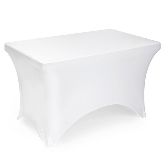 Lann's Linens 4' Fitted Spandex Tablecloth for 48" x 24" Rectangular Tables, White