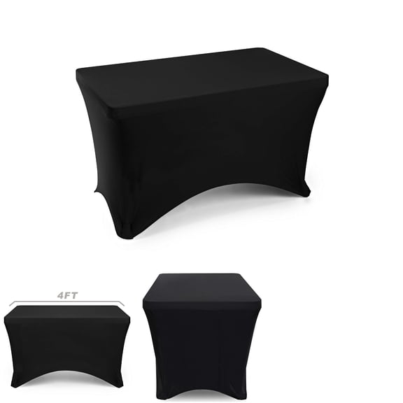 Lann's Linens 48" x 24" Black Stretch Tablecloth - Spandex Fabric for Wedding/Banquet/Trade Show Use