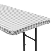 Lann's Linens 48'' x 30'' Fitted Vinyl Tablecloth w/ Flannel Backing, Gray Checkered