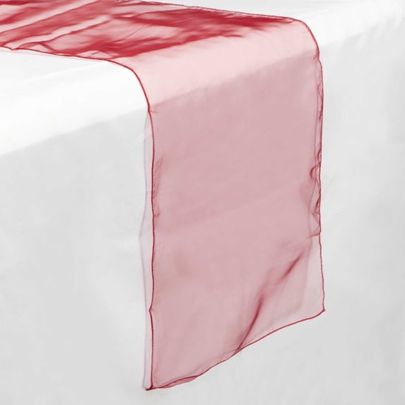 Lann's Linens - 5 Organza 14" x 108" Dining Room Table Runners for Wedding, Reception or Party - Burgundy