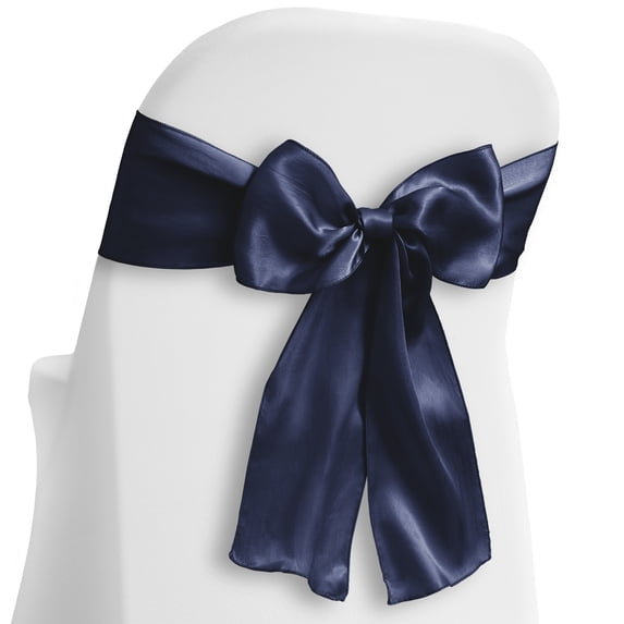 Lann's Linens - 50 Elegant Satin Wedding/Party Chair Cover Sashes/Bows - Ribbon Tie Back Sash - Navy Blue