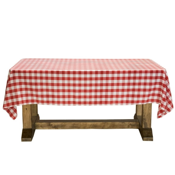 Lann's Linens - 60" x 102" Premium Checkered Tablecloth - Rectangular Polyester Fabric Picnic Table Cover - Red & White Gingham Cloth