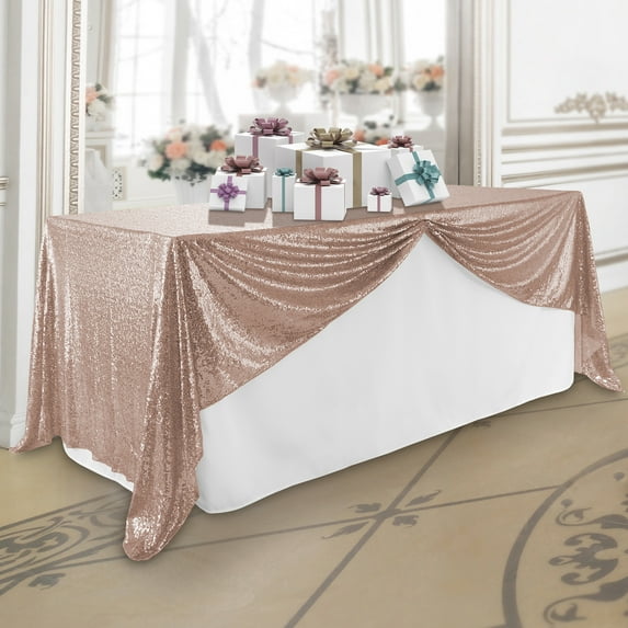 Lann's Linens 60" x 102" Rose Gold Sequin Tablecloth, Sparkly Rectangle Table Cloth for Wedding, Party, Banquet