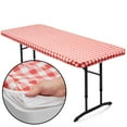 thumbnail image 1 of Lann's Linens 72'' x 30'' Fitted Vinyl Tablecloth w/ Flannel Backing, Red Checkered, 1 of 7