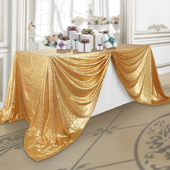 Lann's Linens 90" x 132" Gold Sequin Tablecloth, Sparkly Rectangle Table Cloth for Wedding, Party, Banquet