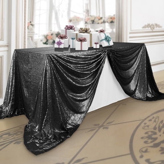 Lann's Linens 90" x 156" Black Sequin Tablecloth, Sparkly Rectangle Table Cloth for Wedding, Party, Banquet