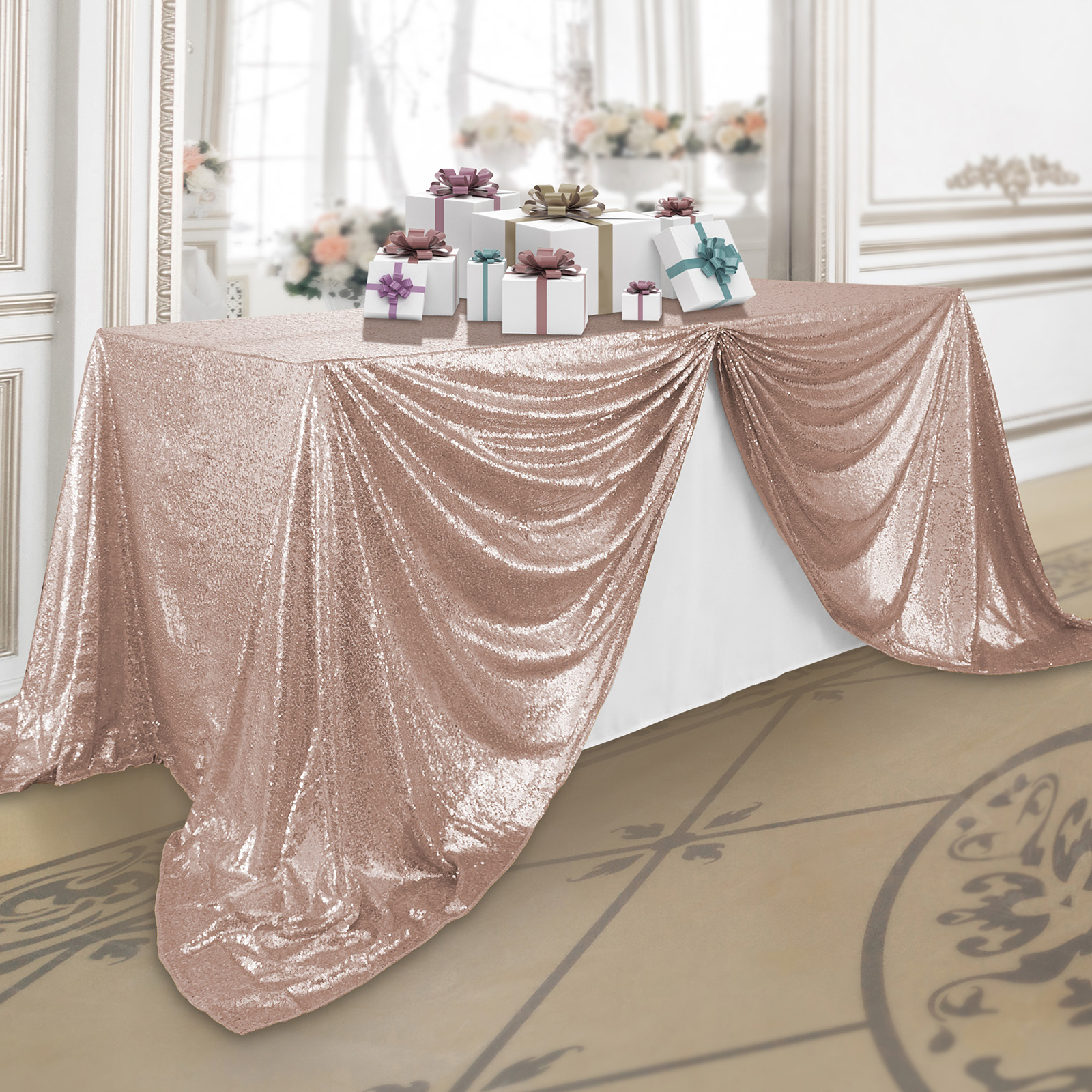 Touiyu Sparkly Gold Sequin Tablecloth Rectangle Glitter Table Linen