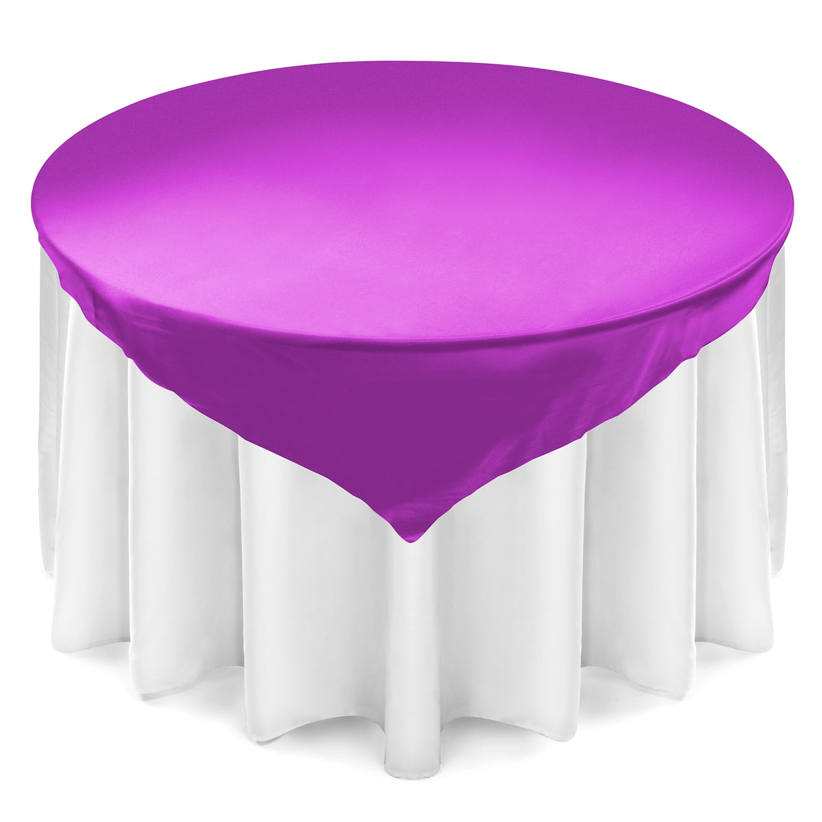 72" Square Purple Satin Fabric Table Overlay