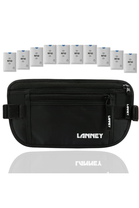 Travel Money Belt RFID Blocking for Men Women Waist Wallet with 10 RFID Sleeves