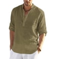 thumbnail image 1 of Lannger Men's Cotton Linen Henley Shirt Long Sleeve Hippie Casual Beach T Shirts, 1 of 2