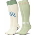thumbnail image 1 of Lanola 2 Pairs Thick Cotton Compression Socks for Women 15-20mmHg Cute Knee High Socks Support for Running, Travel, Nurse, Pregnancy（Green/White）, 1 of 6
