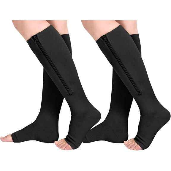 Lanola 2 Pairs Zipper Socks, 15-20 mmHg Closed Toe Compression Stocking with Zipper for Women and Men