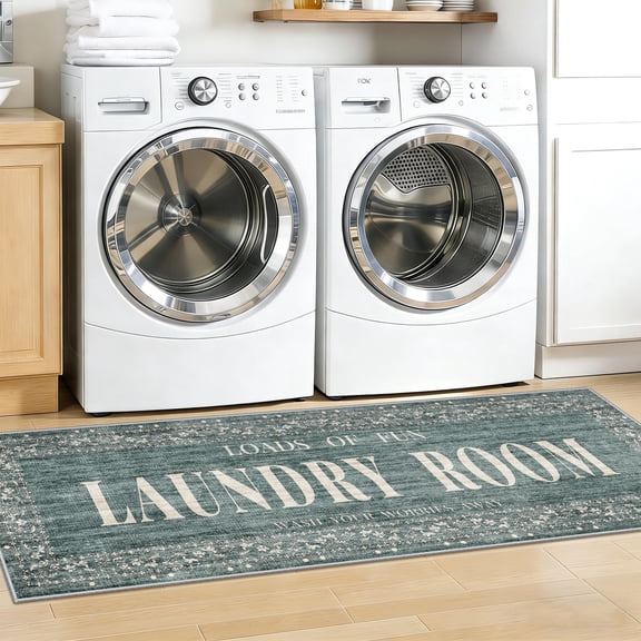 Lanola 20"x60" Non-Slip Laundry Room Rug Runner, Stain and Water Resistant Washable Farmhouse Laundry Mat, Durable Low-Pile Carpet for Laundry and Bathroom