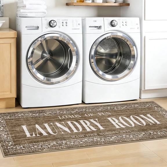 Lanola 20"x60" Non-Slip Laundry Room Rug Runner, Stain and Water Resistant Washable Farmhouse Laundry Mat, Durable Low-Pile Carpet for Laundry and Bathroom