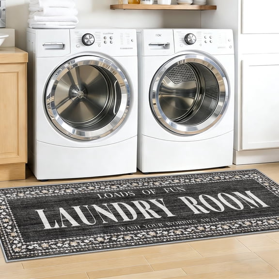 Lanola 20"x60" Non-Slip Laundry Room Rug Runner, Stain and Water Resistant Washable Farmhouse Laundry Mat, Durable Low-Pile Carpet for Laundry and Bathroom