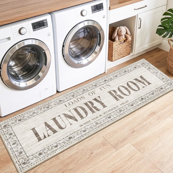 Lanola 20"x60" Non-Slip Laundry Room Rug Runner, Stain and Water Resistant Washable Farmhouse Laundry Mat, Durable Low-Pile Carpet for Laundry and Bathroom