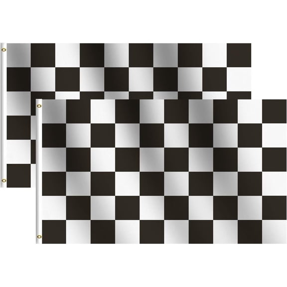 Lanola 2Pack-NEW Checkered Flags 3x5 Ft,Canvas Header and Double Stitched - Brass Grommets for Easy Display,Black and White Racing Flag Race Car Party Banner