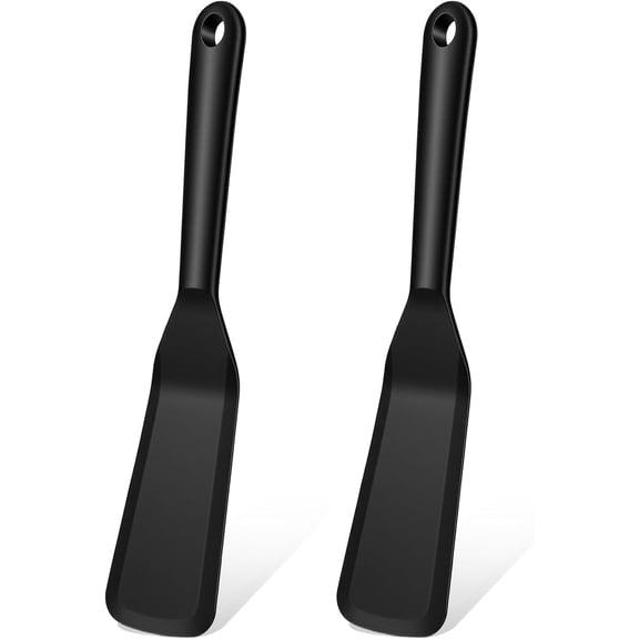 Lanola 2Pcs Black Silicone Thin Omelet Turner, Heat-Resistant Skinny Crepe Flipper Serving Pancake Spatula for Egg Cake Pizza Steak Omelet Crepes