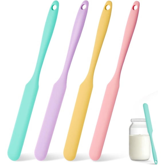 Lanola 3 Pcs Silicone Jar Spatula Set, Sourdough Spurtle, Jar Scraper, Long Handle Thin Spatulas, Perfect for Jars, Bottles, Containers, Mixing, Scraping, Spreading Jam