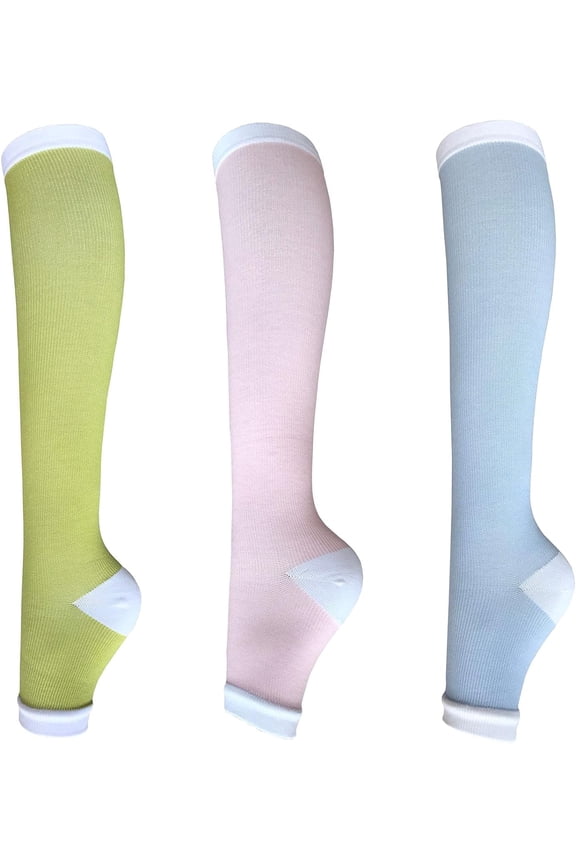 3Pairs Open Toe Toeless Compression Stockings(15-20mmHg) for Men Women Support Stocking