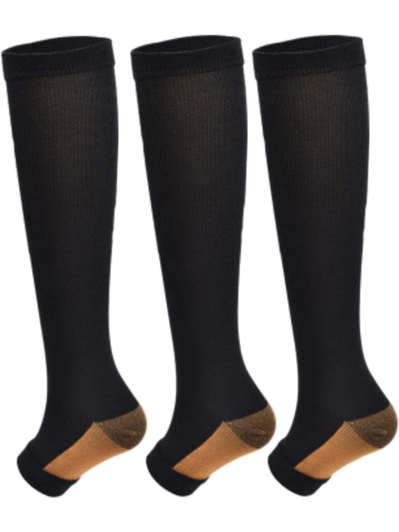 3Pairs Open Toe Toeless Compression Stockings(15-20mmHg) for Men Women Support Stocking