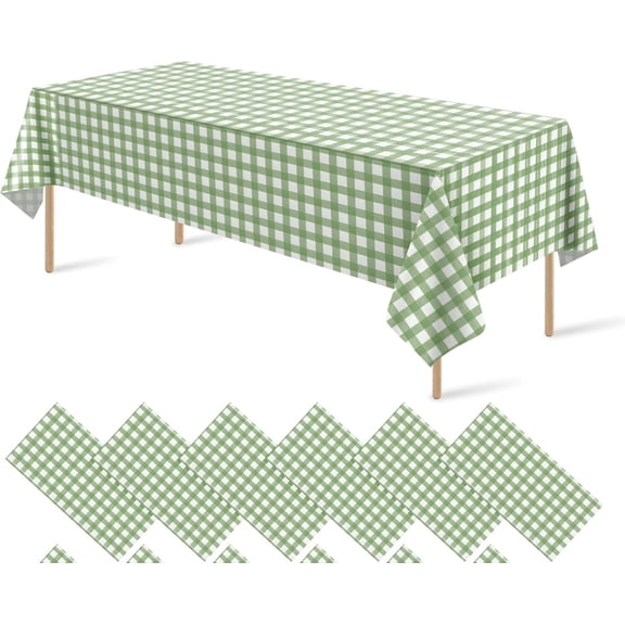 Lanola 6 Pack Sage Green Checkered Tablecloth, Disposable Gingham Plastic Table Covers for Rectangle Tables, Premium Plaid Tablecloths for Party, Picnic, Wedding