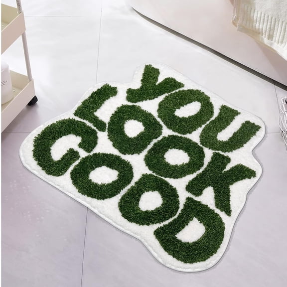 Lanola Bathroom Rug Mat 25"x21" Soft Absorbent Microfiber Bath Rugs,Non-Slip Rubber Backing Bath Carpet, Machine Washable Bath Mats for Bathroom Floor,Tub and Shower (Black,You Look Good)