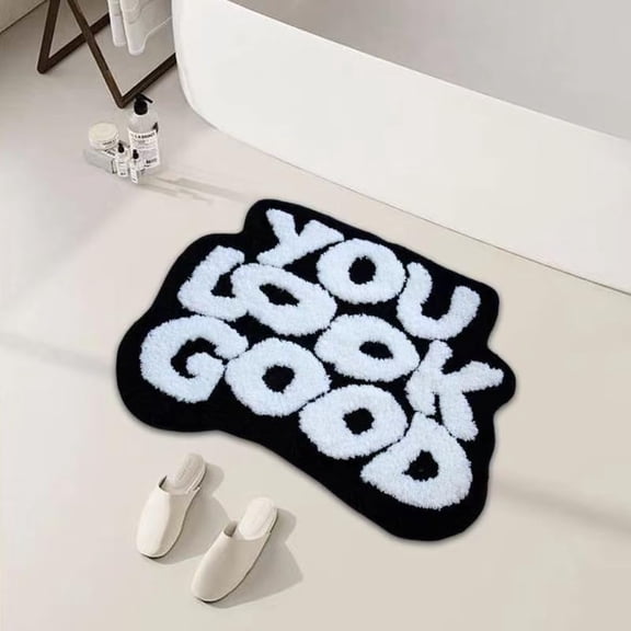 Lanola Bathroom Rug Mat 25"x21" Soft Absorbent Microfiber Bath Rugs,Non-Slip Rubber Backing Bath Carpet, Machine Washable Bath Mats for Bathroom Floor,Tub and Shower (Black,You Look Good)