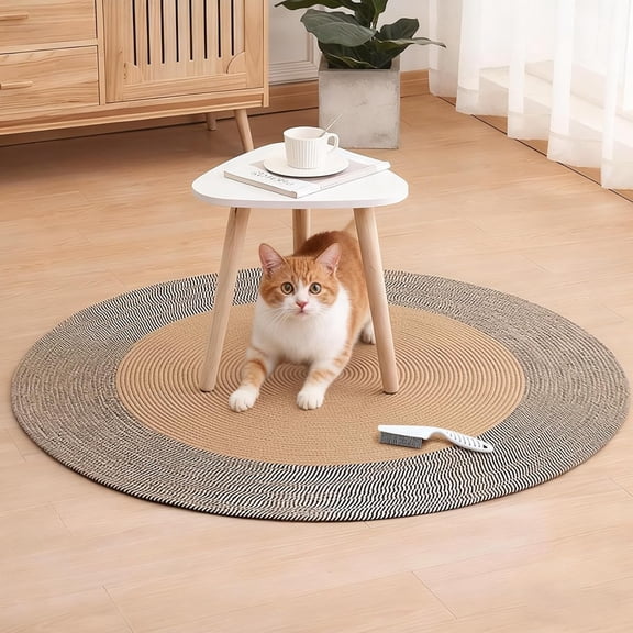 Lanola Cat Rug,Premium Cotton Rope Area Rug for Cats,Washable Round Vintage Reversible Woven Tassel Rug,Easy Clean,Soft and Stylish Home Accent,Multiple Sizes (Gray, 32inch)
