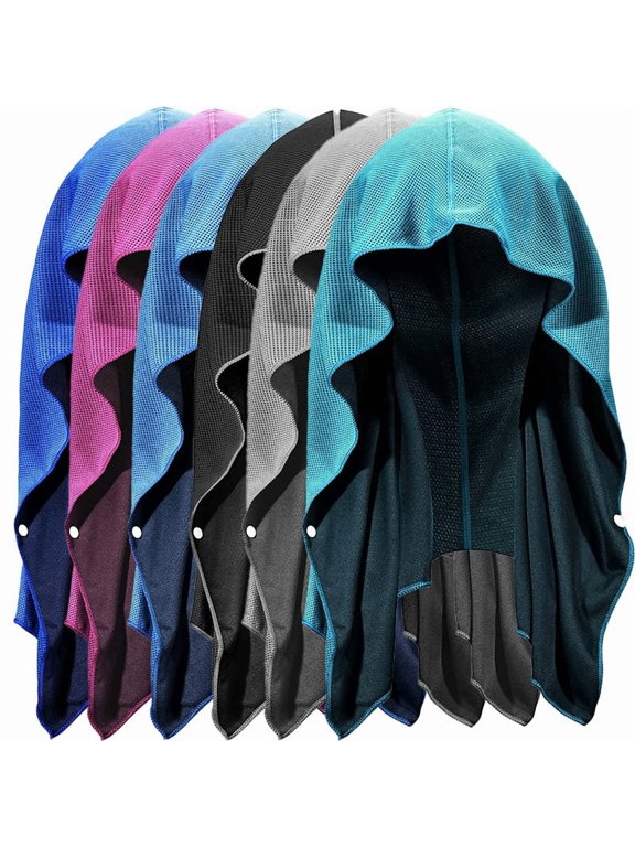 Cooling Hoodie Towel, Instant Ice Cooling Towels for Neck and Face, UPF 50+ Sun Protection Hooded Neck Cooling Wrap, Quick Dry Absorbent Gym Towel for Workout, Running, Camping, and Cycling