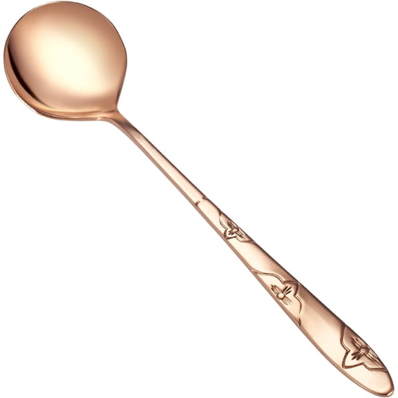 Lanola Copper Soup Spoon - 99% Pure Copper Handmade - chinese Carving Flowers long Handle soup spoons - Elegant Cutlery For Restaurant, Home Dining