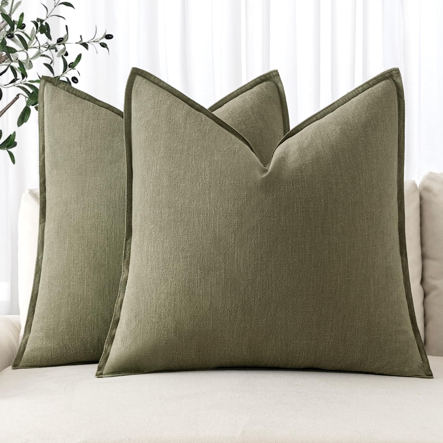 Lanola Decorative Linen Pillow Covers 20x20 Inch Natural Beige Boho Farmhouse Neutral Couch Throw Pillows for Bed Pack of 2 Accent Modern Pillowcase Sofa Livingroom Home Decor