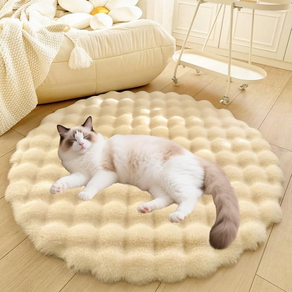 Lanola Deluxe Plush Dog Crate Beds, Washable Soft Shaggy Round Cat Sleeping Mat Pad, Kitten Supplies for Indoor Pets, Anti-Slip Area Rugs for Living Room Bedroom(Gray,15in)
