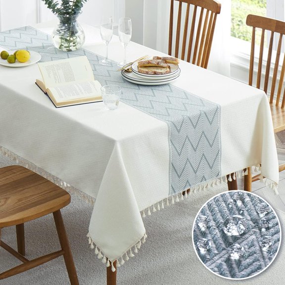 Lanola Embroidered Tablecloth for Dining Table,Dust Proof Spillproof Soil Resistant Cotton Linen Rectangle Table Cloths (Coffee Wheat, Rectangle/Oblong, 55'x70'', 4-6 Seats)