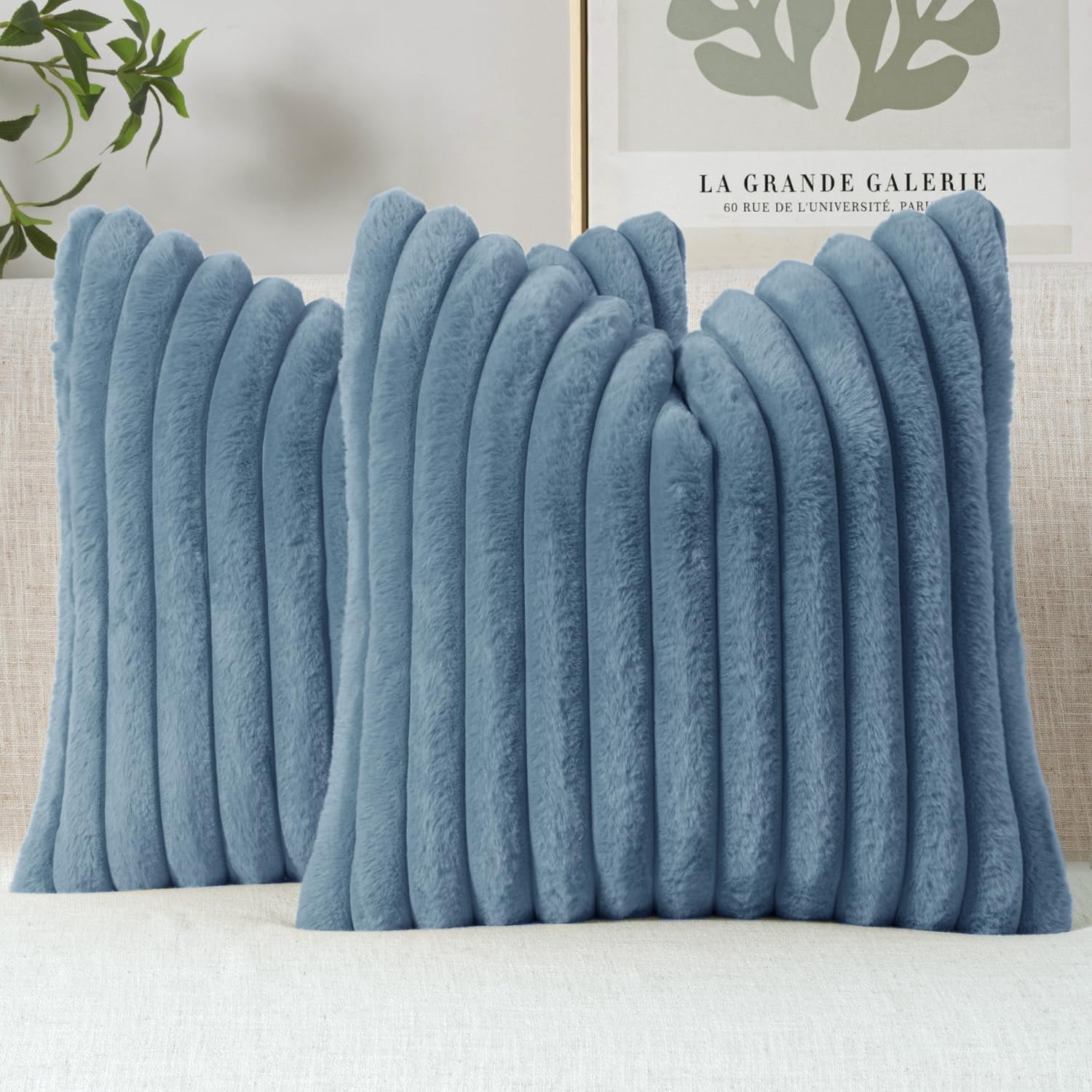 Lanola Faux Fur Decorative Throw Pillow Covers 18x18 Inch Set of 2, Modern Spring Home Decor Soft Plush Couch Pillows Cozy Fluffy Cushion Covers for Sofa Bed Sage Green