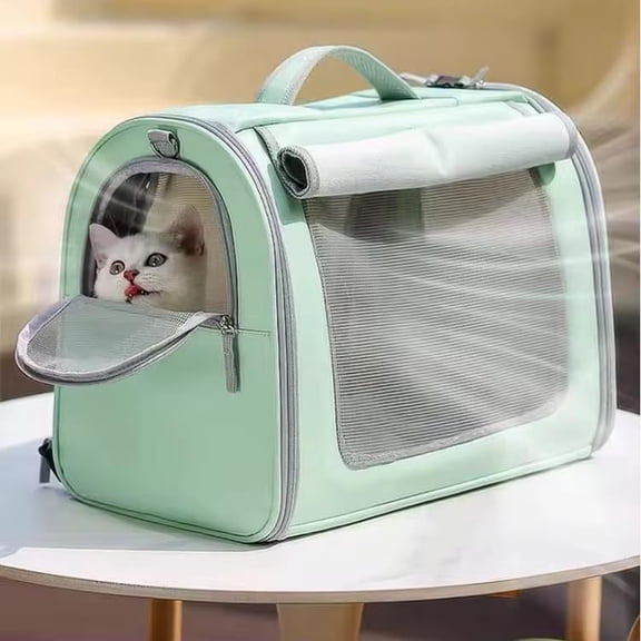 Lanola Faux Leather Pet Carrier, Ventilated Travel Bag with Mesh Windows, Shoulder Strap, Pocket, Medium, Suitable for Pet Under 15lbs