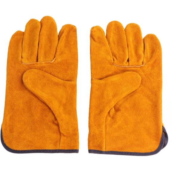 Lanola Heat Insulation Full Cowhide Leather Protective Gloves Anti-scald Heavy Work Mitts for Welding Barbecue Soldering Breathable Hand Protection Cover Orange