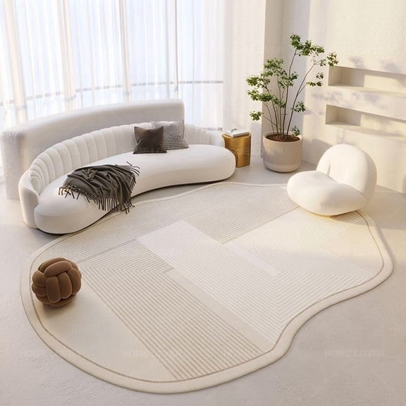 Lanola Irregular Shaped Cream Area Rug - Nonslip, Washable, Soft Indoor/Outdoor Floor Mats - Modern Abstract Carpets for Bedroom & Living Room Home Decor