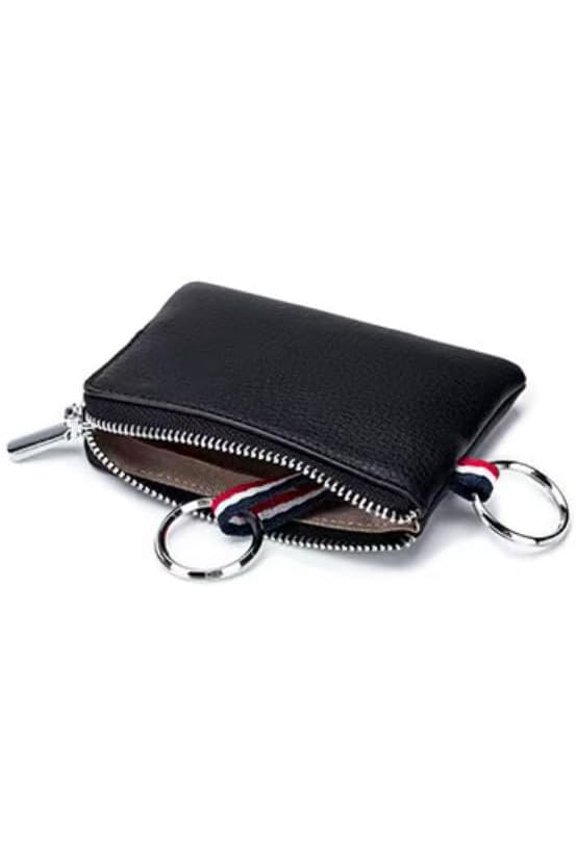 Key Pouch Wallet with Zipper, Small Keychain Coin Purse Card Holder, Split Leather Keychain Wallet for Men Women, Compact Organizer for Keys Cash Cards