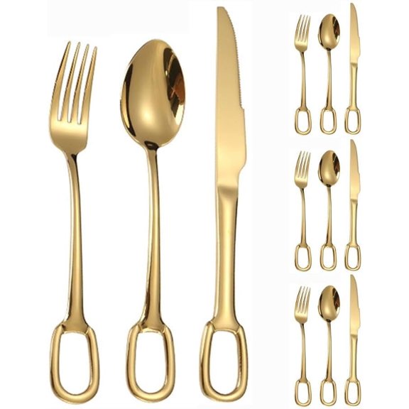 Lanola Kitchen Circular Hanging Hole Handle Stainless Steel Silverware Tableware Flatware Cutlery Set Steak Knife Fork Spoon Tea Spoon (Black,3 pieces)