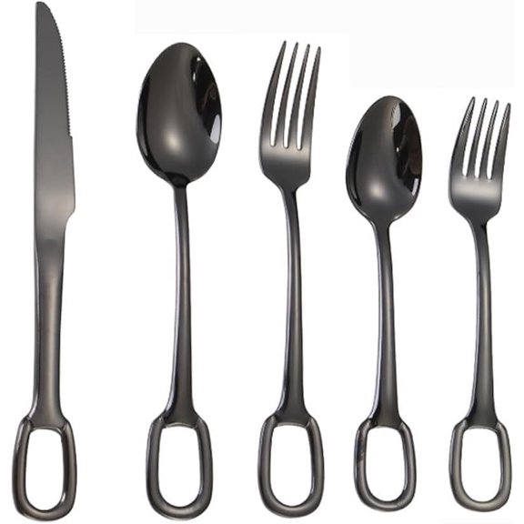 Lanola Kitchen Circular Hanging Hole Handle Stainless Steel Silverware Tableware Flatware Cutlery Set Steak Knife Fork Spoon Tea Spoon (Black,3 pieces)