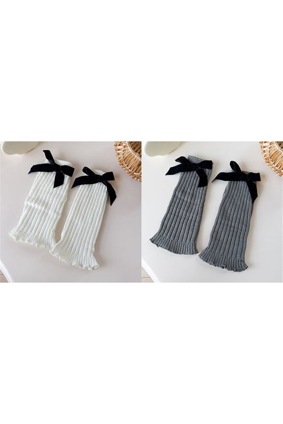 Leg Warmers for Women Winter with Velvet Bow, Cute Leg Socks Warmers Y2k Girls Women With Velvet Bows Stockings, Fluffy Striped Foldable 80s Knitted Warm Legwarmers Kids (Black White)