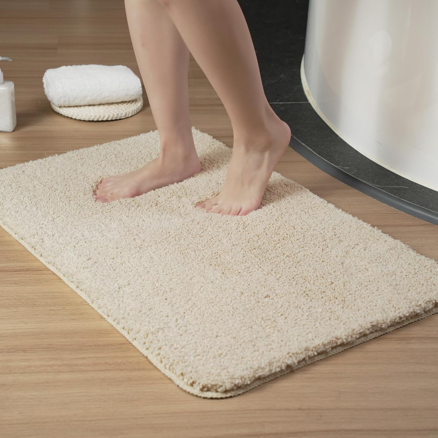 Lanola Luxury Quick Dry Non-Slip Bathroom Rugs【24'' x 36'' Beige】 Highly Absorbent Washable and Ultra Soft, Extra Thick Fluffy Bath Mats for Shower/Kitchen/Bathtub Floor