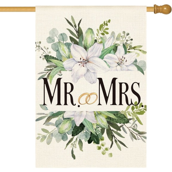 Lanola MR. and MRS. Wedding Garden Flag 12x18 Inch Double Sided Outside, Floral Marriage Welcome Romantic Yard Outdoor Decoration