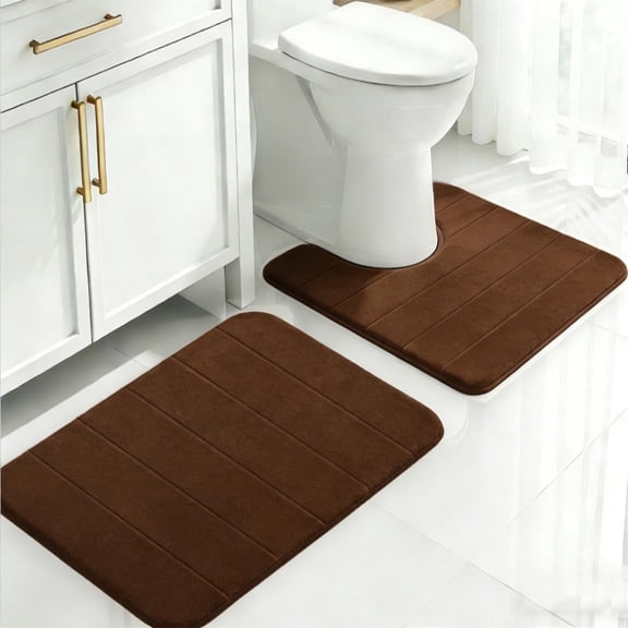 Lanola Memory Foam Bathroom Rugs Sets 2 Piece - Super Soft Absorbent Quick Dry Memory Foam Bathroom Rugs, Machine Washable Non Slip Floor Carpet for Tub Shower & Single Sink 16x24 & 16x20,(Orange)