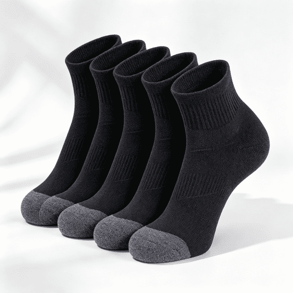 Lanola Mens 100% Cotton Cushioned Ankel Socks, Athletic Performance Running Moisture Wicking Breathable Quarter Socks,5-Pack(Black)