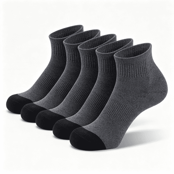 Lanola Mens 100% Cotton Cushioned Ankel Socks, Athletic Performance Running Moisture Wicking Breathable Quarter Socks,5-Pack(Grey)