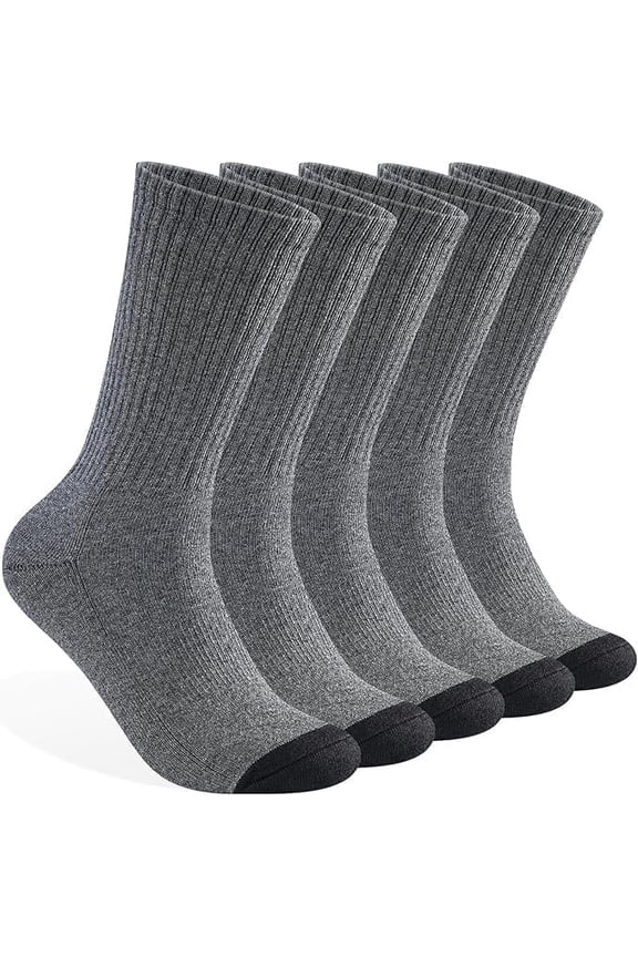 Mens Cotton Cushioned Crew Socks, Athletic Performance Moisture Wicking Work socks，5-Pack（Grey）