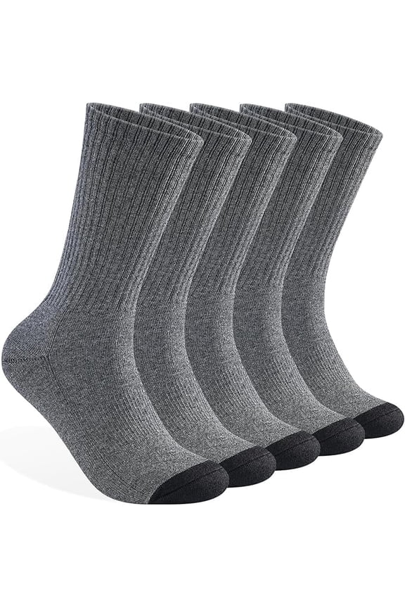 Mens 100% Cotton Cushioned Crew Socks, Athletic Performance Moisture Wicking Work socks(Grey)