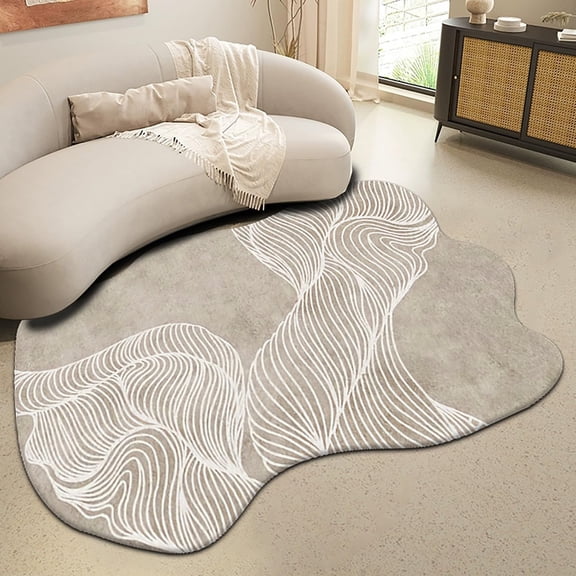 Lanola Modern Irregular Shaped Rug,Non-Slip Area Rugs, Oval Fluffy Faux Wool Carpet,Indoor Washable Rug for Living Room Bedroom Playroom Decor Floor Mat